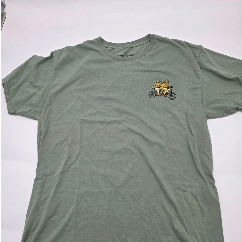 Graphic Frog and Toad T-Shirt Mens L Green Tandem Bike Quote Tee Cartoon Retro